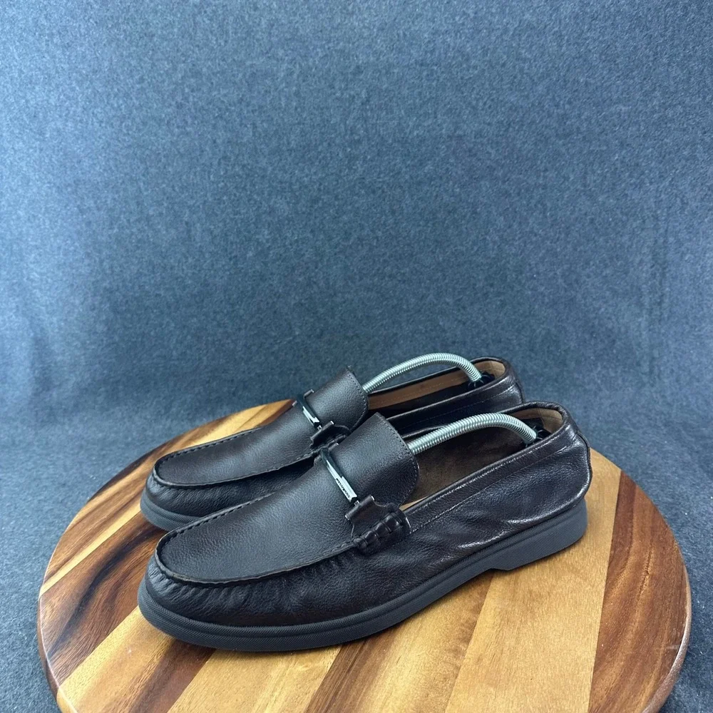 Hugo Boss Brown Leather Sienne Bit Dress Mens Loafers Buckle Formal Casual Sz 13